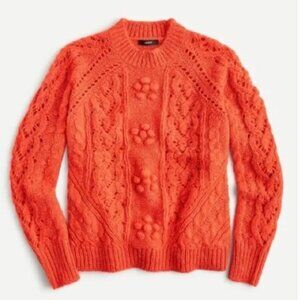 J. Crew Cable Knit Mockneck Pointelle Sweater Popcorn Flowers Cherry Girl Sz M